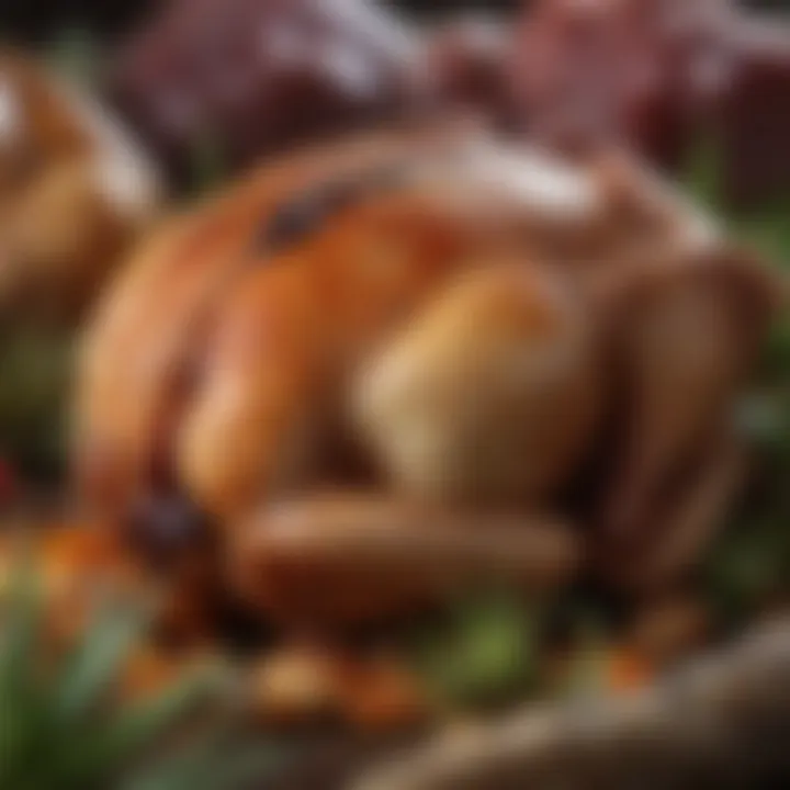 An artistic close-up of the succulent meat of a Cornish hen