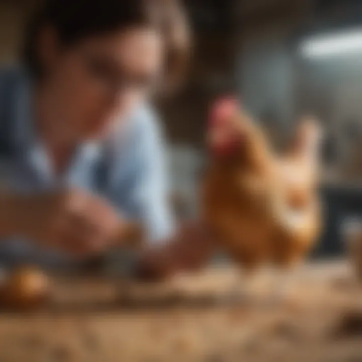 A veterinarian examining a healthy chicken