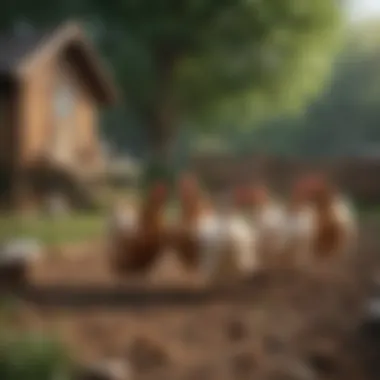 Healthy Backyard Flock in a Natural Environment A healthy flock of hens enjoying their outdoor space