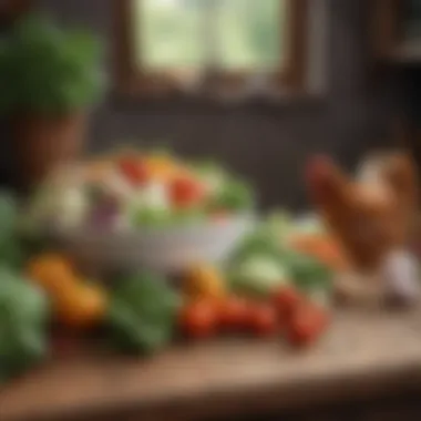 Bowl of fresh vegetables for chickens