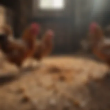 Chickens pecking at feed