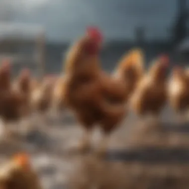 An illustration depicting the effects of weather on chicken health and safety