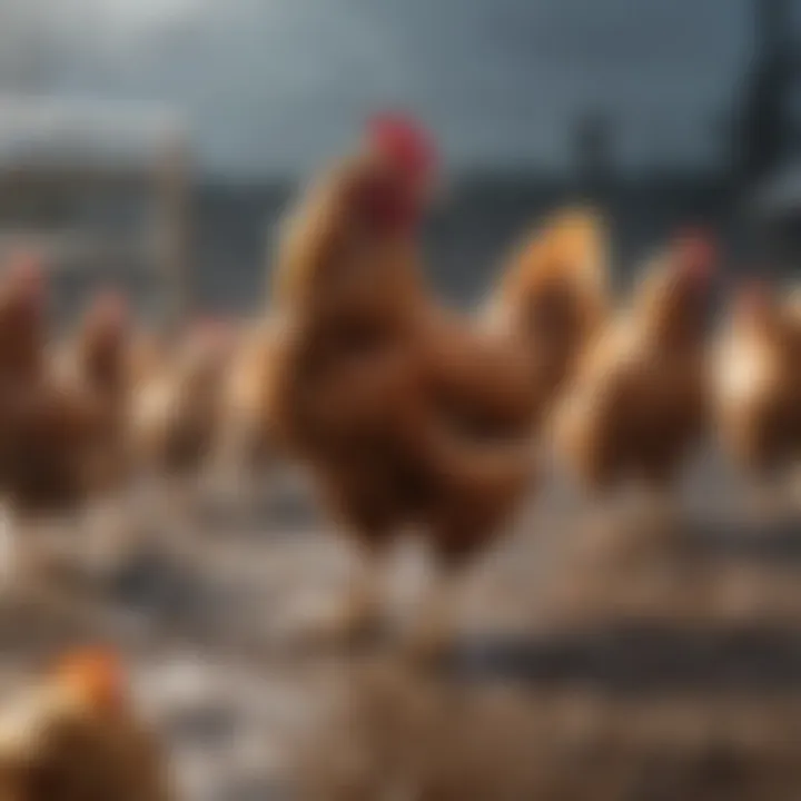 An illustration depicting the effects of weather on chicken health and safety