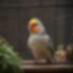 Spacious cockatiel cage with natural elements