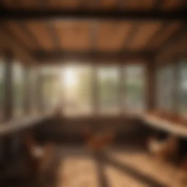 Interior view of a chicken coop, emphasizing proper ventilation and space for chickens.