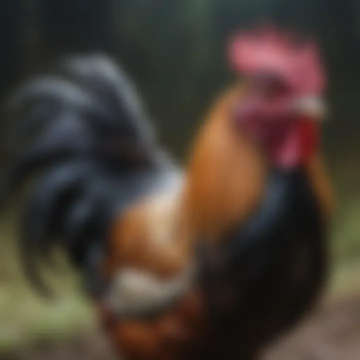 A stunning Croad Langshan rooster showcasing its distinctive feathering and stature.