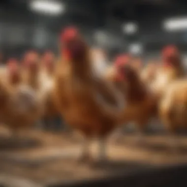 Poultry Breeder Evaluating Chicken Traits An expert poultry breeder assessing the traits of different chicken breeds.