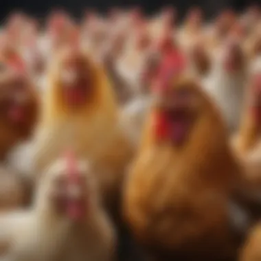 Diversity of Hybrid Chicken Breeds A vibrant array of hybrid chicken breeds showcasing diverse plumage and characteristics.