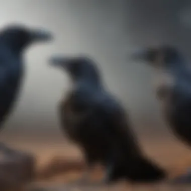 Comparative Tail Shapes Illustration comparing the tail shapes of crows and ravens in a side-by-side format.