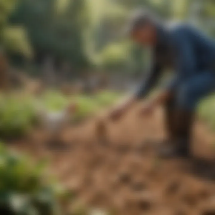 A farmer inspecting healthy crops specifically grown for chickens