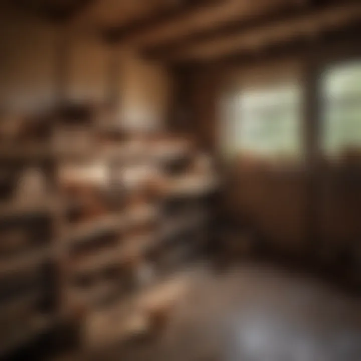 Interior view of a chicken coop showcasing nesting boxes and perches