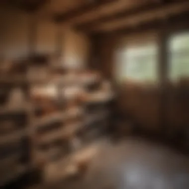 Interior of a Chicken Coop Interior view of a chicken coop showcasing nesting boxes and perches