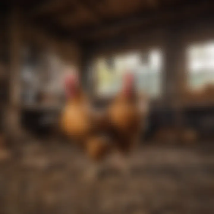 Essential features of a chicken house like nesting boxes and roosting bars