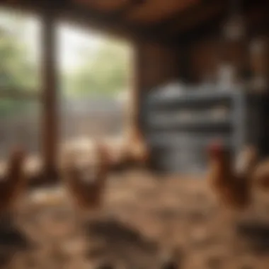 Illustration of effective ventilation systems in a chicken coop.