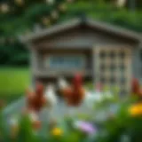 A spacious backyard with a well-maintained chicken coop