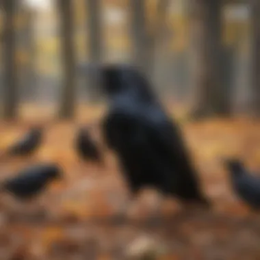 Social Behavior of Crows Group of crows interacting in a park setting