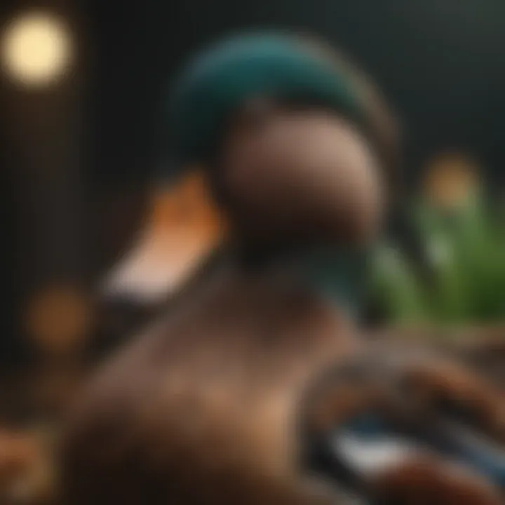 Close-up of a duck's vibrant plumage and characteristics