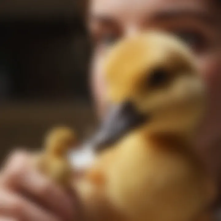 Veterinarian examining a duckling