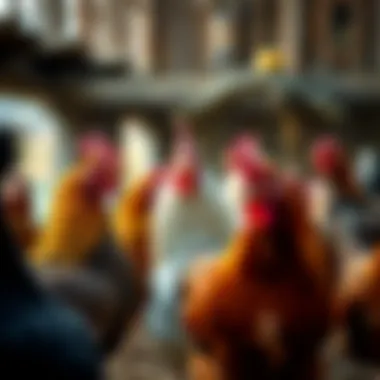 Poultry Feeding on Dumor Pellets Diverse poultry consuming Dumor All Flock Pellets