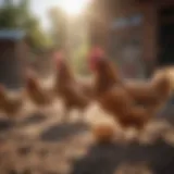 Chickens enjoying a dust bath in a sunny yard