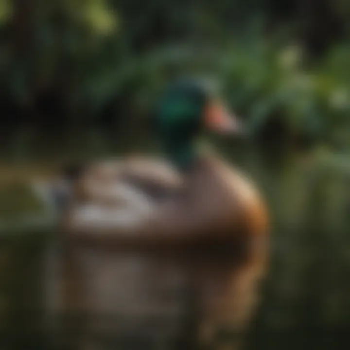 An East Indian duck swimming gracefully in a pond, emphasizing its elegant movement and beauty.