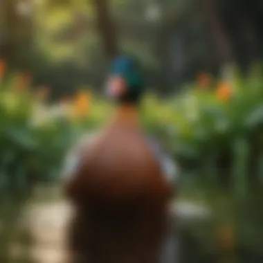 A beautiful East Indian duck showcasing its vibrant plumage in a serene garden setting.