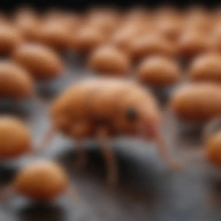 Variety of mites that affect poultry on a contrasting background