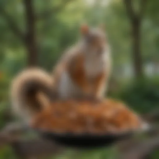 A serene garden setting with squirrel-proof bird feeders