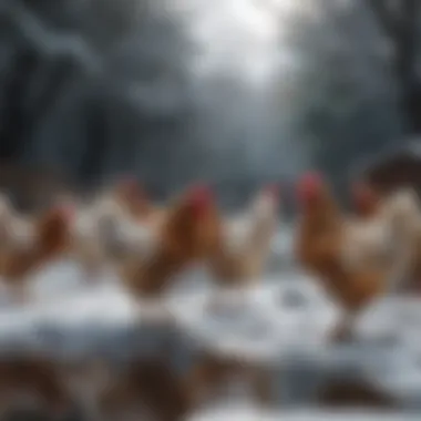 Chickens Drinking from Non-Freezing Water Source in Winter Chickens drinking from non-freezing water source in winter