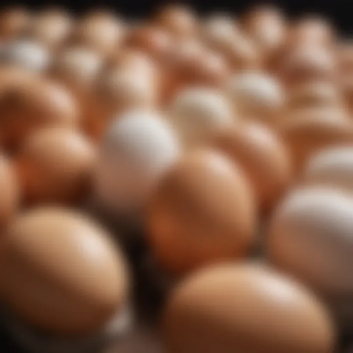 A variety of eggs produced by different chicken breeds, emphasizing color and size