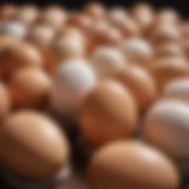 Collection of Eggs from Various Breeds A variety of eggs produced by different chicken breeds, emphasizing color and size