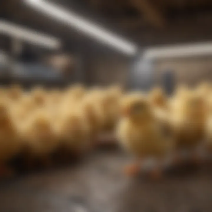 Healthy chicks under an electric brooder