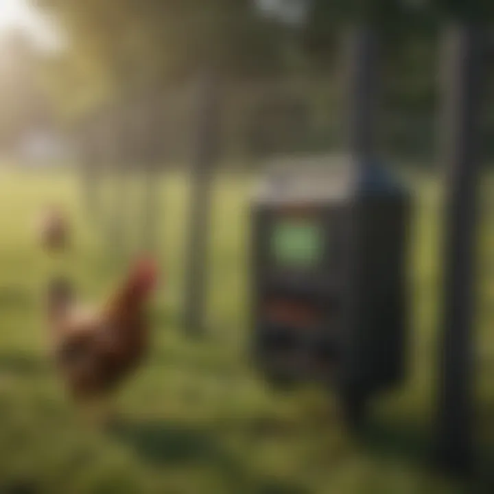 Close-up of an electric fence energizer with display panel