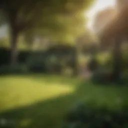 A lush green backyard with an electronet fence installed, keeping pets safe.