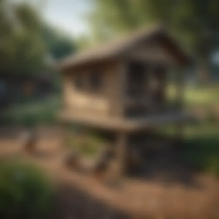 A detailed blueprint of a duck hutch showcasing various sections for nesting and roaming.