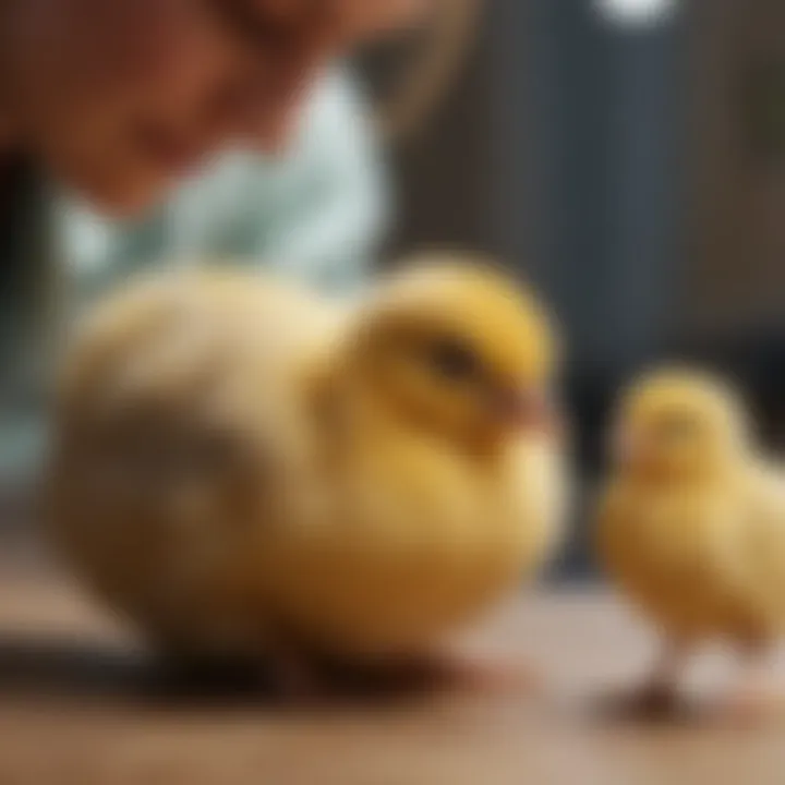 Veterinarian examining a chick