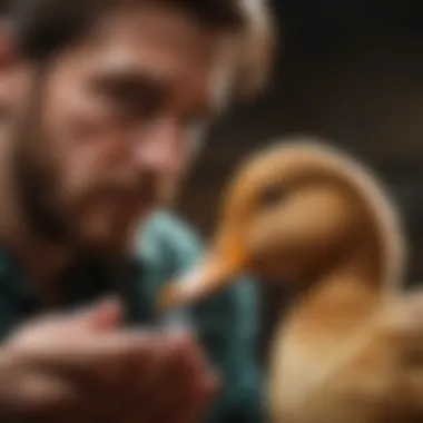 A vet examining a pet duck for health check