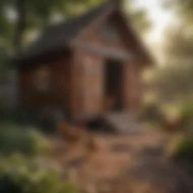 A cozy chicken coop in a backyard setting