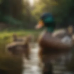 Diverse breeds of ducks in a serene farm setting