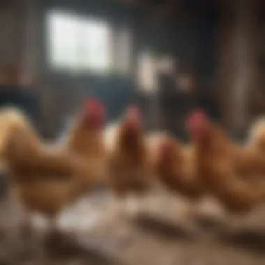 Chickens socializing in a spacious run