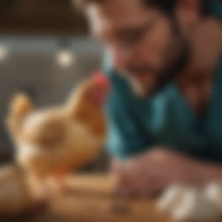 Veterinarian examining a chicken