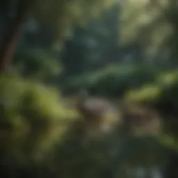A serene pond surrounded by lush greenery, showcasing a natural habitat for ducks.