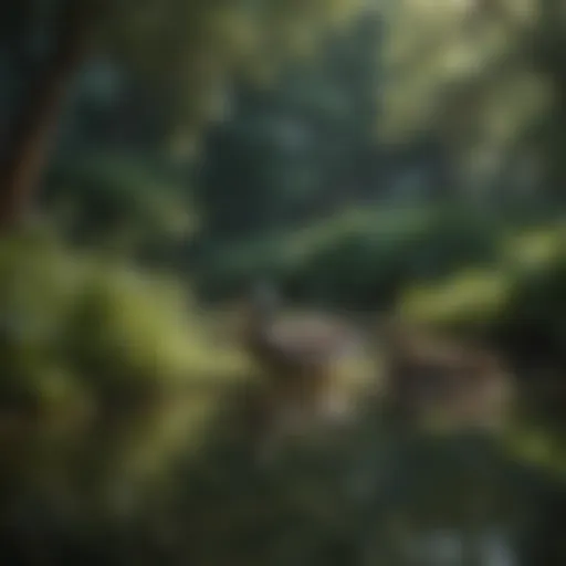 A serene pond surrounded by lush greenery, showcasing a natural habitat for ducks.