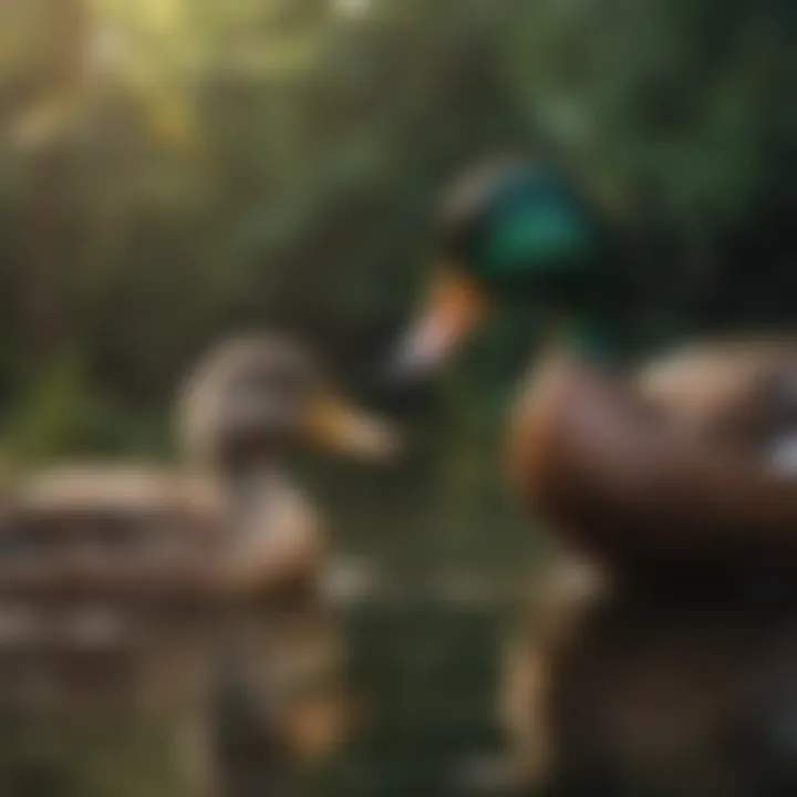 Ducks interacting with each other, illustrating their social behaviors and bonding.