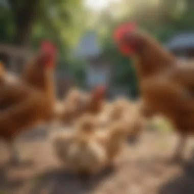 Healthy chickens enjoying outdoor space