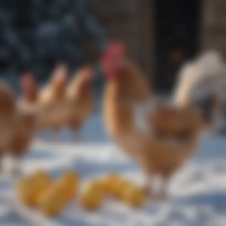 Chickens enjoying a nutrient-rich winter diet