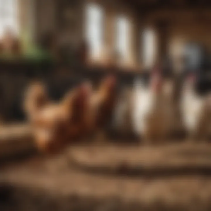 A scenic farm setting where heritage chickens roam freely, emphasizing ethical farming practices.