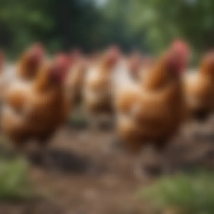 Free-range chickens in a natural environment