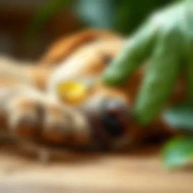 Applying Neem Oil for Scabies Treatment Application of neem oil on a pet's skin