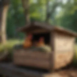 Wooden chicken nesting box showcasing natural aesthetics